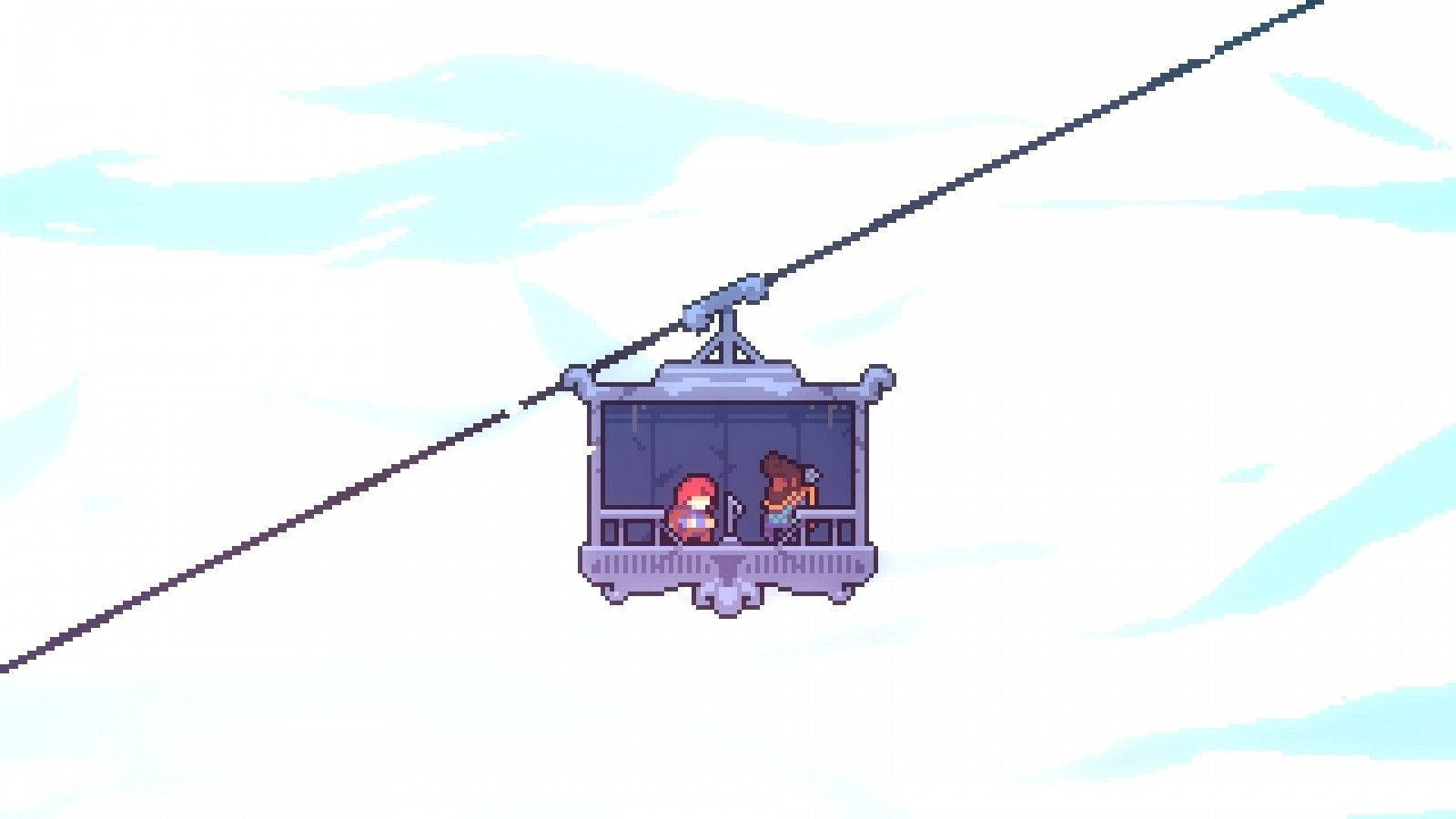 Madeline and Theo ride in a gondola on their way up to the Golden Ridge